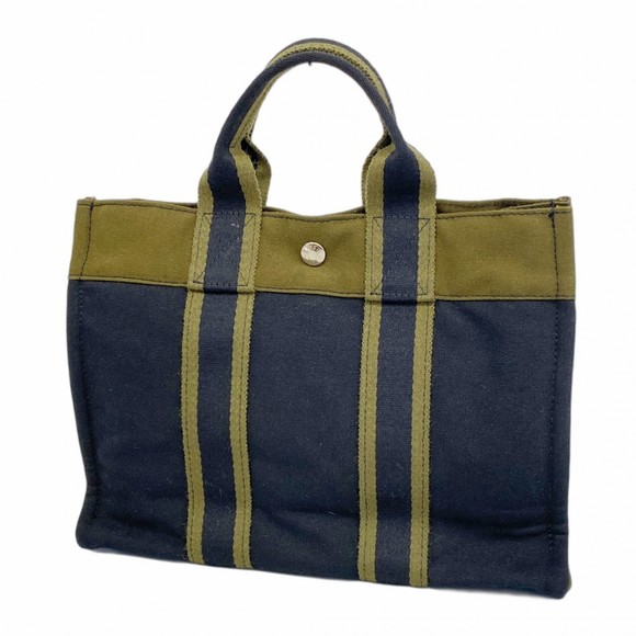 HERMES Handbags - Hermes Hermès Fouleaux PM Tote Bag, Canvas, Black and Khaki, Women's